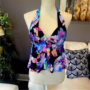 Bar III Floral Molded Cup Flutter Tankini top, MED